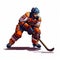 Pixel Art Of A Hockey Player With Dark Orange And Blue Color Stripes