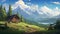 Pixel Art Illustration Of Manaslu Cabin In Atmospheric Landscape