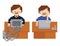 Pixel art illustration shows office table with