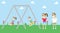 Pixel Art Image Of Family Playing On Swings In Park