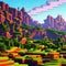 A pixel art-inspired digital texture with blocky characters and pixelated landscapes, reminiscent of classic video games4, Gener