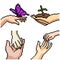 Pixel art isolated hand caring emotion