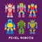 Pixel art isolated robots vector set