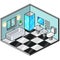 Pixel art isometric bathroom detailed vector illustration