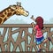 Pixel art kid play with giraffe