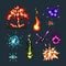 Pixel art of magical explosions and effects set