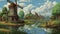Pixel Art Of A Majestic Windmill In A San Francisco Renaissance Style Swamp