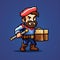 Pixel Art Merchant Game Character Sprite Animation: Delivery Driver With Sword And Shield