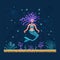 Pixel Art Mermaid on Sea Bottom Landscape