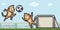 Pixel art monkey playing football