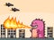 Pixel art monster burning town