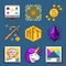 Pixel art NFT cryptocurrency bitcoin token vector illustration icons set.