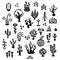 Pixel art plants, 8 bit monochrome vegetation icons, retro styled living nature elements, various fantastic herbs sprites