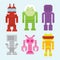 Pixel art robots isolated vector set