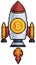 Pixel art Rocket flying with bitcoin icon for 8bit game