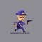 Pixel art running policeman. Cop at the work