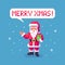 Pixel art Santa Claus hold the gift and says Merry Christmas