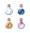 Pixel art set of a bottles of water and honey.