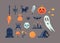 Pixel art set of different items for design on Halloween.