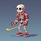 Pixel Art Skeleton With Hockey Stick: Playful And Colorful Illustration