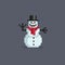 Pixel art snowman in hat.