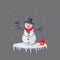 Pixel art snowman in hat.