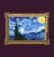 Pixel Art, Starry night Vincent van Gogh in frame. Creative artwork, crypto art, modern digital pixelated canvas