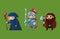 Pixel art style illustration wizard, knight and