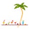 Pixel art style invitation party template with ice and alcoholic summer drinks and beach cocktails. Palm tree. Fruits.