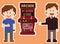 Pixel art style red arcade cabinet with two gamers