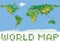 Pixel art style world physical map with green and