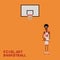 Pixel art style young black man basketball player in white and red uniform holding a ball and baskboard