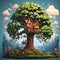 Pixel Art Tree House. Treehouse in Pixel Art. Pixelated Treetop Dwelling.