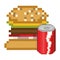 Pixel Art vector burger and soda can food illustration asset creative template