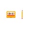 Pixel art vector illustration - audio tape compact cassette and pencil to rewind - isolated 8 bit retro object