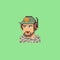 Pixel art vector illustration of a young man with a beard wearing a baseball cap and a black headset, game streamer on