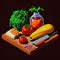 pixel art of vegetables on a table, in the style of dreamlike realism