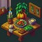 pixel art of vegetables on a table, in the style of dreamlike realism