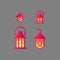 Pixel art vintage lantern set.