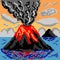 Pixel art with volcano mountain