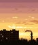 Pixel art. A weekday in the city at sunset.