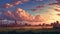 Pixel Art: Windsor On The Prairie - A Vibrant Cityscape With Anime-inspired Tonalist Skies