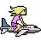 Pixel art woman ride plane