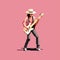 Pixel Art: Young Man Playing Guitar On Pink Background