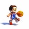 Pixel Basketball Player Dribbling In Voxel Art Style