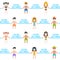 Pixel beach people with social distance pattern.