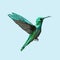 Pixel bird. Colibri isolated on blue background.