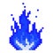 Pixel blue burning plasma bonfire icon. Flaming fire with glowing core flame