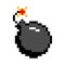 Pixel bomb with burning wick icon. Black dynamite weapon ready to explode