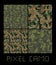 Pixel camo seamless pattern Big set. Green, forest, jungle, urban, brown camouflages.